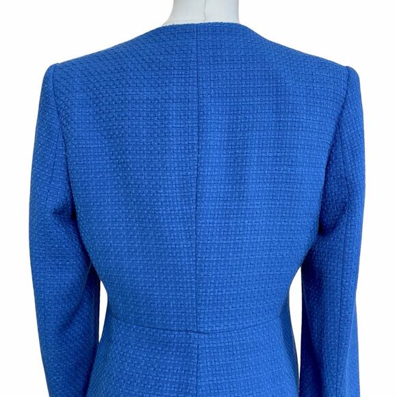 Zara Textured Blue Blazer Jacket Gold Buttons Hook Eye Closure Cotton Medium - Picture 10 of 16